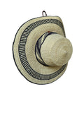 Ghanaian Straw Hats With Wide Brim Band & Leather -  Black Stripes. Size:22-25" Cap.