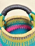 Ghana Pot Basket Blue & Fuchsia - diameter: 16"-18"; depth: 13"-15"