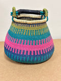 Ghana Pot Basket Blue & Fuchsia - diameter: 16"-18"; depth: 13"-15"