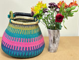 Ghana Pot Basket Blue & Fuchsia - diameter: 16"-18"; depth: 13"-15"