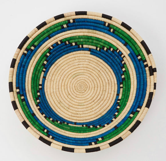 African  Uganda Woven Bowl - Green & Blue  12