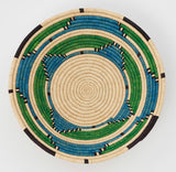African  Uganda Woven Bowl - Green & Blue  12" x 3"