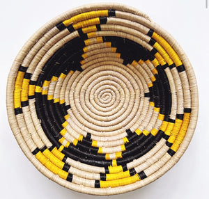 Trade Uganda African Bukedo Bowl  Black Yellow & Tan 13" Across -