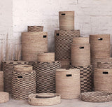 Woven Storage Basket With Lid:  Sunga Classic Storage Basket - Brown Pattern