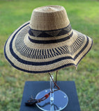Ghanaian Straw Hats With Wide Brim Band & Leather -  Black Diamond