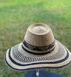 Ghanaian Straw Hats With Wide Brim Band & Leather -  Black Diamond