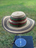 Ghanaian Straw Hats With Wide Brim Band & Leather -  Green Flag