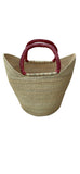 African Natural Ghana U-Shopper Yikene Beach Tote Bag Basket - Brown Handles