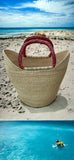 African Natural Ghana U-Shopper Yikene Beach Tote Bag Basket - Brown Handles