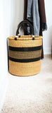 Ghana Natural and Black Large Traditional Handwoven African Ghana Laundry Basket Natural Hamper basket