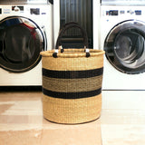Ghana Natural and Black Large Traditional Handwoven African Ghana Laundry Basket Natural Hamper basket