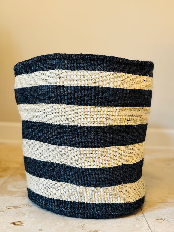 Kiondo Floor Sisal Storage Basket | Melange  Black & White  Four Stripes