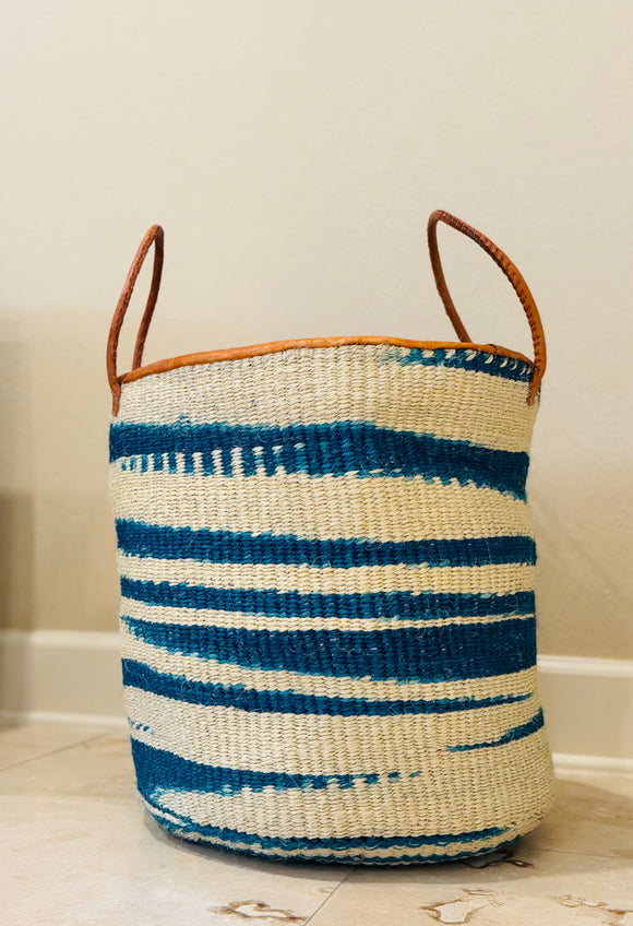 Mifuko Kiondo Kenya Bag - Blue  Stripes With White