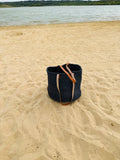 Black Mifuko Kiondo Kenya Beach Bag, Shopping Bag, Picnic Bag, Storage, Floor Basket, Home Decor Diameter: 19" x  Height: 12" With Straps: 27"