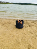 Black Mifuko Kiondo Kenya Beach Bag, Shopping Bag, Picnic Bag, Storage, Floor Basket, Home Decor Diameter: 19" x  Height: 12" With Straps: 27"