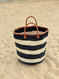 Extra Large  Mifuko Kiondo Kenya Bag - Black & White Stripes Shopping Bag, Picnic Bag, Storage, Floor Basket, Home Decor