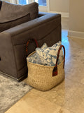 Extra Large Rwanda Kikapu Palm Shopping Market basket, Beach Bag, Picnic bag, Home decor Diameter: 22" x Height: 14" with Handles 21"