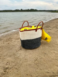 White & Grey Extra Large  Mifuko Kiondo Kenya Bag,  Shopping Bag, Picnic Bag, Storage, Floor Basket, Home Decor Diameter: 17" x Height: 17" With Straps: 20.5"