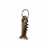 Fish Bone Shape Ankole Cow Horn Key Chain, Recycled Material, with Steel Ring