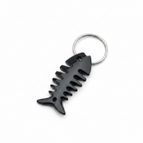 Fish Bone Shape Ankole Cow Horn Key Chain, Recycled Material, with Steel Ring
