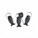 Fish Bone Shape Ankole Cow Horn Key Chain, Recycled Material, with Steel Ring