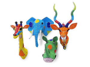 Colourful Beaded Animal Head Set | African Beaded Animals | Wall Decor - Set of 4