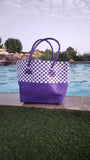 Rwanda Recycled Plastic Open Tote Bag - Purple & White