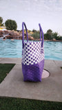 Rwanda Recycled Plastic Open Tote Bag - Purple & White