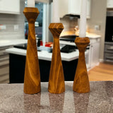 Tapered Diamond Candlestick Holder | Wooden Candle Holders Cognac