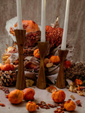 Geo Tapered Candlestick Holder | Wooden Candle Holders - Cognac