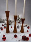 Geo Tapered Candlestick Holder | Wooden Candle Holders - Cognac