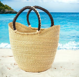 African Natural Ghana Beach Bag - Black & Tan Handles