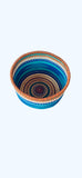 African Round Storage Bolga Ghana Woven Basket -Large  Blue No Handles