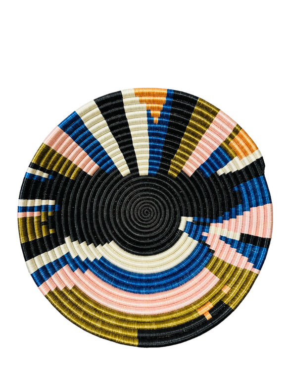 African Basket  Rwanda  Woven Basket Geo Color Plateau