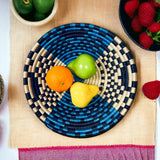 African  Rwanda Woven Basket - Blue & Tan