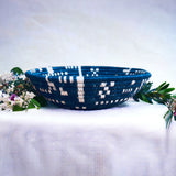 African  Rwanda Woven Basket - Blue & White