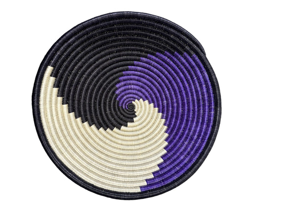 African  Rwanda Woven Basket - Purple Swirl