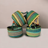 Medium Bolga Market Basket w/ Leather Wrapped Handle (Colors Vary) W: 11" - 13" H: 8"-10",  Green 1 EA
