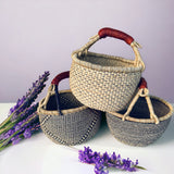Medium Market Basket w/ Leather Wrapped Handle (Colors Vary) W: 11" - 13" H: 8"-10", Black & Tan 1 EA