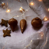 Traditional Carved Wooden Christmas Ornaments Decorations or Festive - Cognac