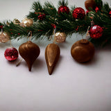 Traditional Carved Wooden Christmas Ornaments Decorations or Festive - Cognac