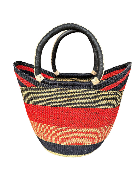 Large U-Shopper Yikene - Ghana Beach Tote Bag/Basket - Red & Black