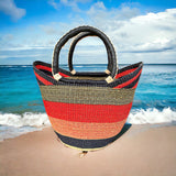 Large U-Shopper Yikene - Ghana Beach Tote Bag/Basket - Red & Black