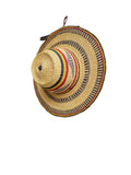 Ghanaian Straw Hats With Wide Brim Band & Leather -  Mustard & Navy Blue