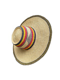 Ghanaian Straw Hats With Wide Brim Band & Leather -  Flag