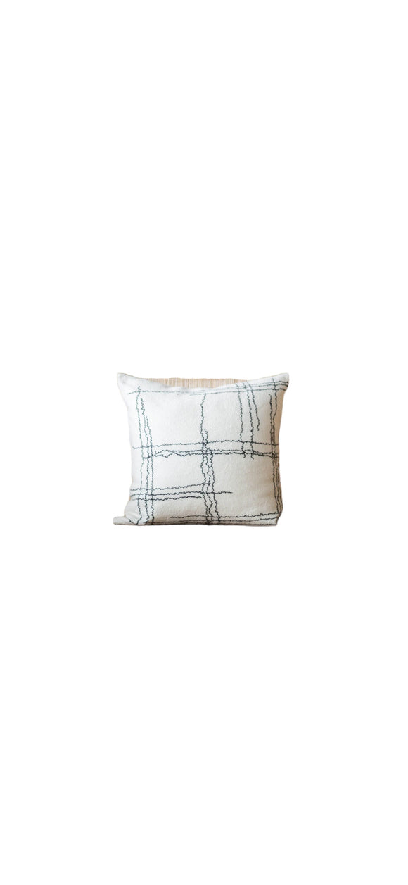 Modern Boho Wool Throw Pillow Cushion Covers - Linear Ivory