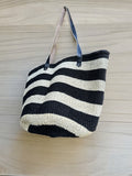 Black and White Stripes Mifuko Kiondo Kenya Beach Bag, Shopping Bag, Picnic Bag, Storage, Floor Basket, Home Decor Diameter: 17" x  Height: 13" With Straps: 25"