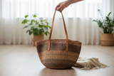 Shopping Tote Bag / Kiondo Basket/ Kiondo Beach Bag - Light Brown With Grey