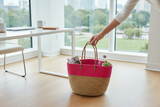 Pink  and Tan Mifuko Kiondo Kenya Bag Shopping Bag, Picnic Bag, Storage, Floor Basket, Home Decor - Small Straps