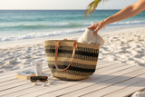Shopping Tote Bag / Kiondo Basket/ Kiondo Beach Bag - Black and Tan